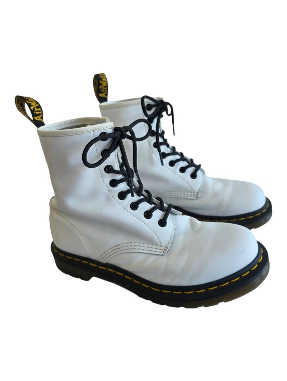 Dr. Martens White Leather 8-Eye Lace-Up Boots with Black Laces Womens Size 8